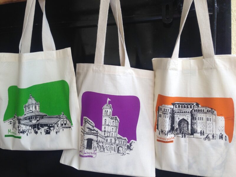 Cotton bag: 12" x13": Pune heritage: Mandai English - Image 2
