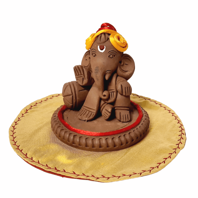 G|MN|VA|2.5: Miniature Eco Ganesh Idol - Vastra Aaraam with Accessories- 2.5"