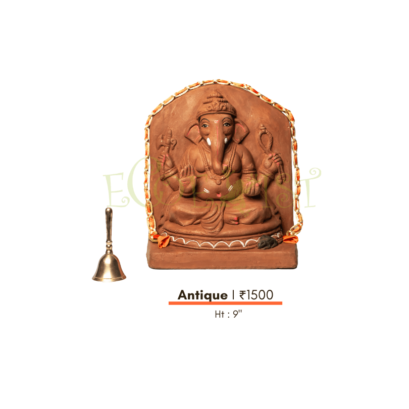 G|RE|Ant|9: Eco Red Earth Ganesh Idol: Antique -9"