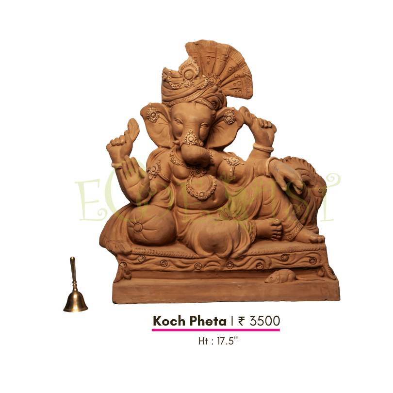 G|HS|Kp|17.5: Eco Hand sculpted Ganesh Idol: Koch Pheta - 17.5"