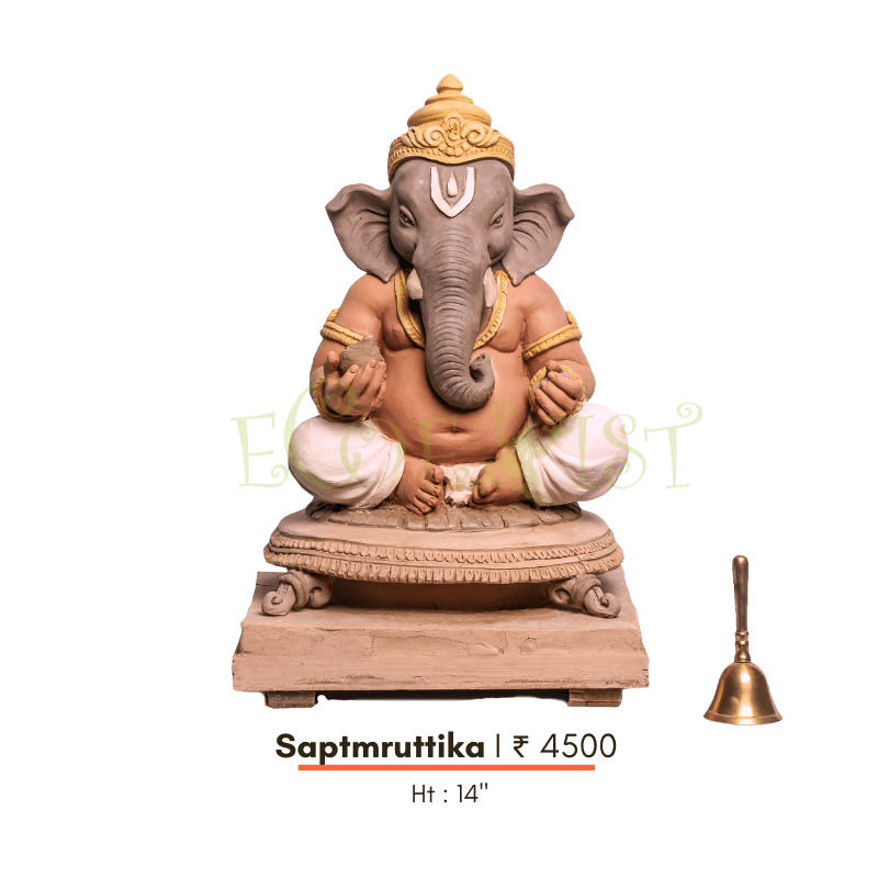 G|HS|Sm|18: Eco Hand sculpted Ganesh Idol: Saptamruttika - 14"